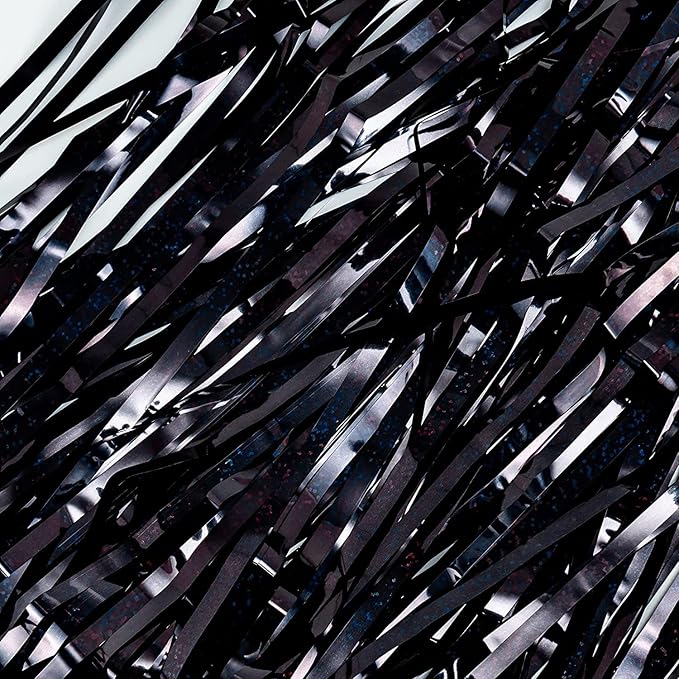 BRAVESHINE Black Halloweens Party Foil Fringe Curtains - 2 Pack Metallic Tinsel Photo Booth