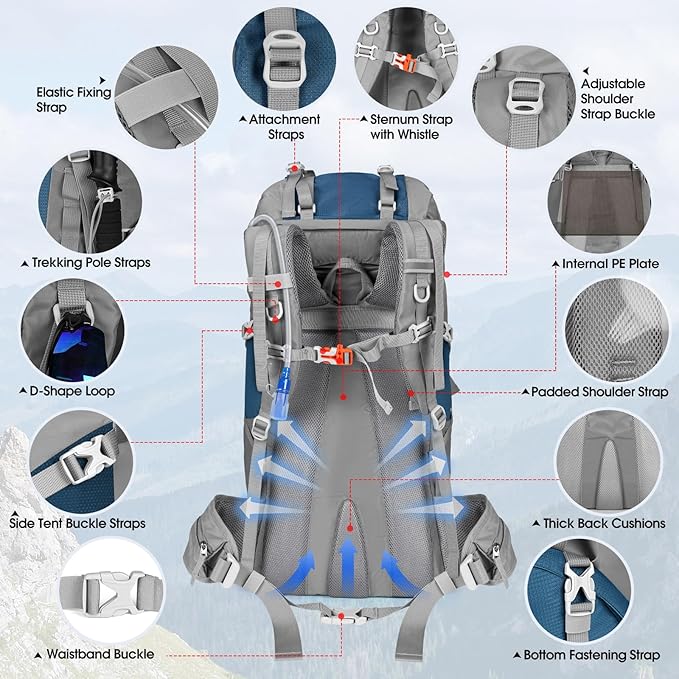IGOLUMON 60L Hiking Backpack Waterproof Camping Backpack with Rain Cover Large Lightweight