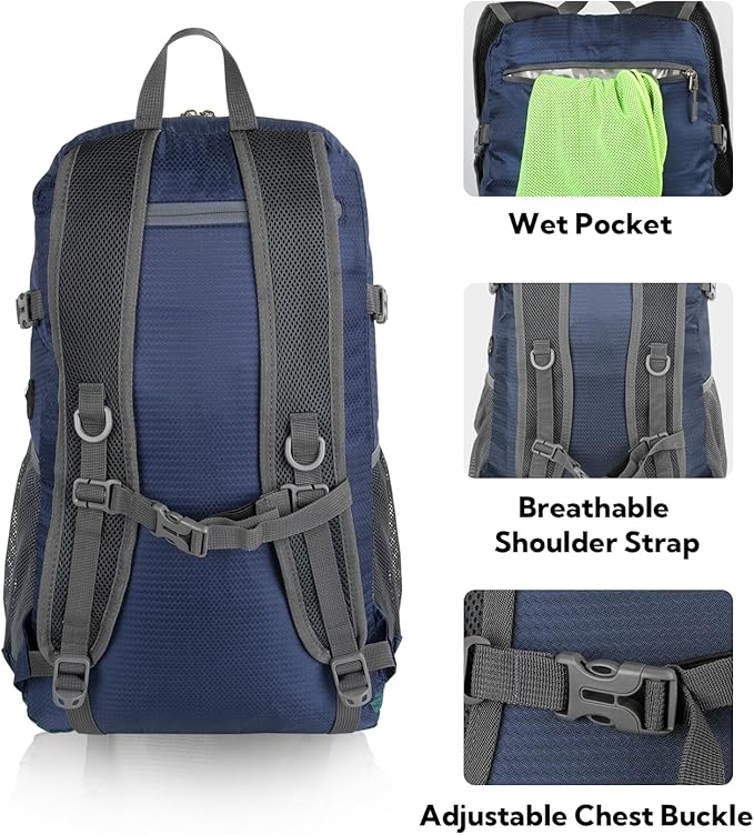 WATERFLY Lightweight Packable Hiking Backpack: 30L Foldable Travel Daypack Ultralight Camping Day