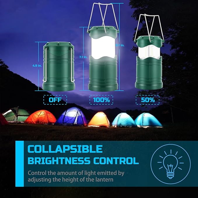 Lichamp LED Camping Lantern, 4 Pack Battery Powered Flashlight for Power Outages, Portable