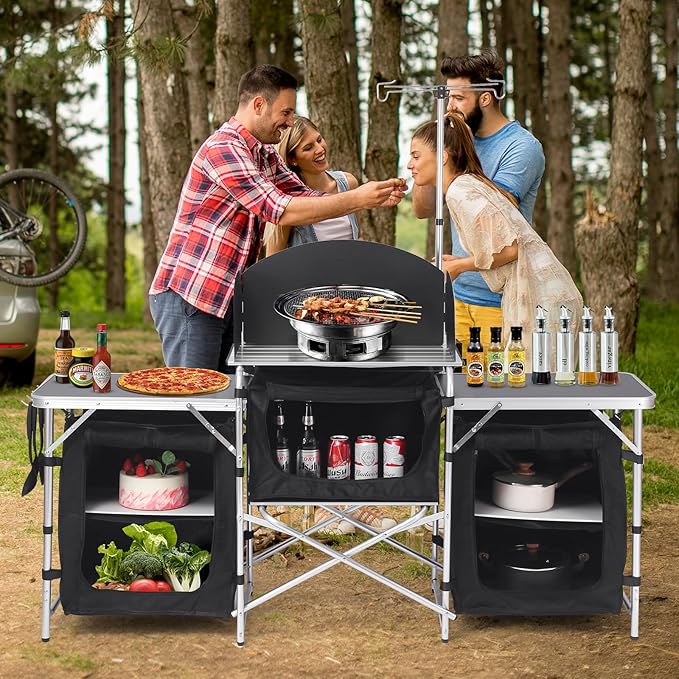Camping Kitchen Table, Folding Table,Outdoor Cooking Table with Storage Carrying Bag, Aluminum Cook