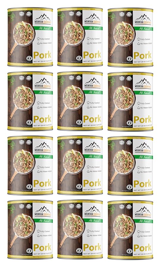 MOUNTAIN ESSENTIALS Canned Pork 28 Oz – Fully Cooked, Ready to Eat – Pantry Staple Canned Meat for
