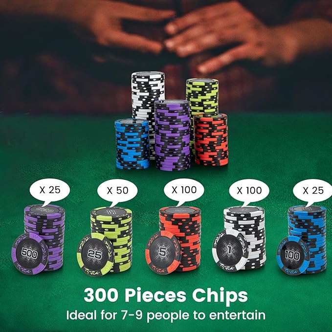 Goplus Poker Chip Set, 300 PCS/500 PCS 14 Gram Clay Poker Chips w/ Aluminum Case, Card Decks