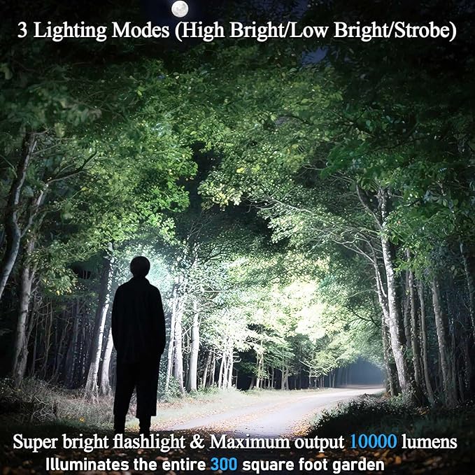 Flashlight High Lumens - 10000 Lumen, Rechargeable 5000mAh with LCD Power Display, IPX7 Waterproof
