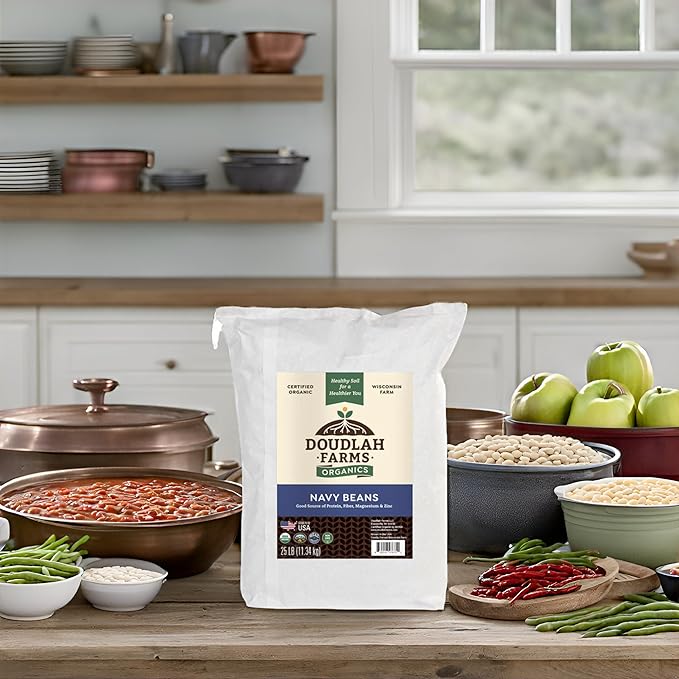 Organic Navy Beans 25 lb Bulk - Non-GMO, USDA Organic, Tested Clean Certified, Vegan - Rich in