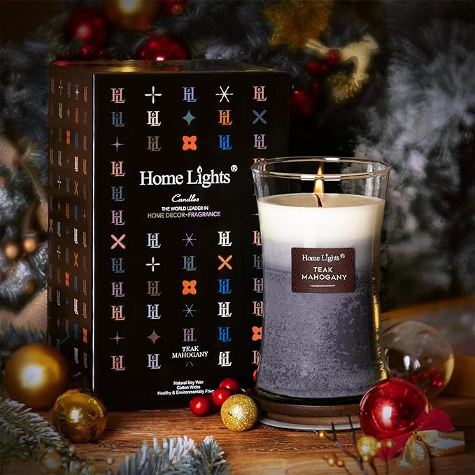 HomeLights 3-Layer Candles for Home Scented, 21.52 OZ Natural Soy Wax Scented Candles Burns Up to