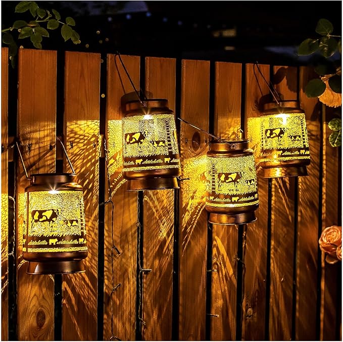 Cow Solar Lanterns Outdoor Waterproof Hanging Solar Lights Cow Gifts for Women Men Metal Decorative