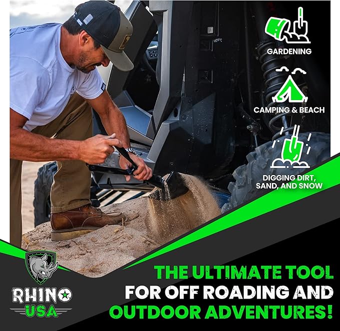 RHINO USA Folding Survival Shovel w/Pick - Heavy Duty Carbon Steel Military Style Entrenching Tool