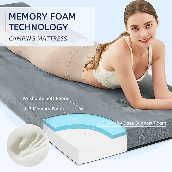HomeMate CertiPUR-US Memory Foam Camping Mattress Pad Portable Roll Up Mattress for Adults Sleeping