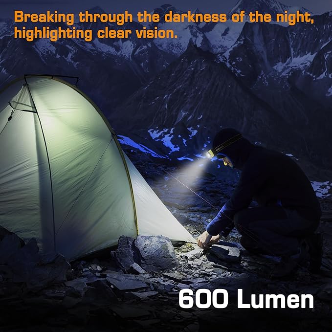 EverBrite 600 Lumen Headlamp, Rechargeable Headlight with 4 Modes, Super Bright Head Lamp with