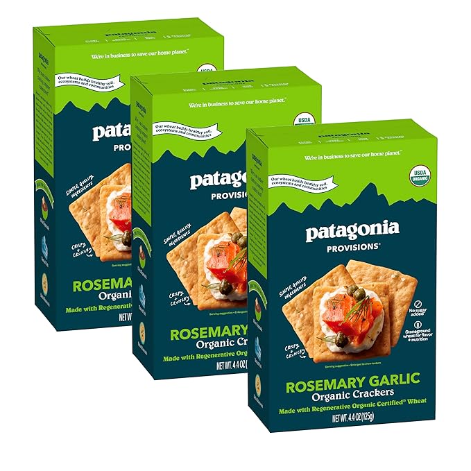 Patagonia Provisions Organic Rosemary Garlic Crackers (3 Pack) – 3g Plant Protein Per Serving