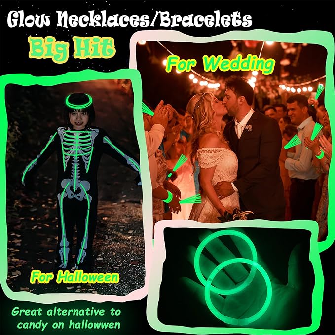100 pk 8" Glow Sticks Bulk Party Favors, Light up Glow Necklaces & Bracelets in the Dark Party