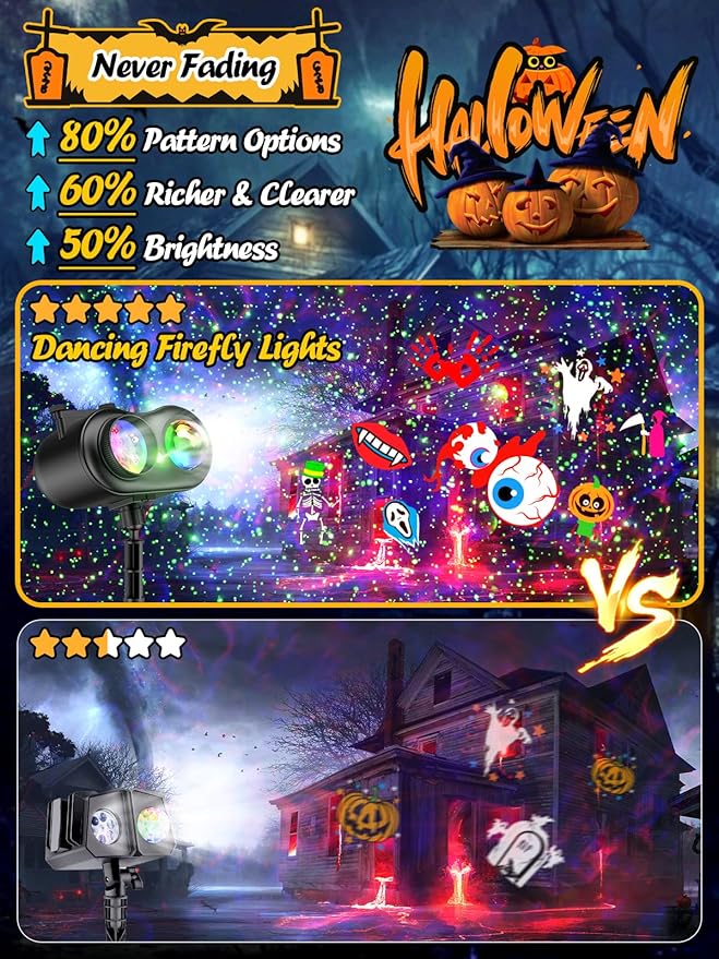 3-in-1 Halloween Projector Lights Outdoor, Anysun Brighter 80 HD Patterns Halloween Decor