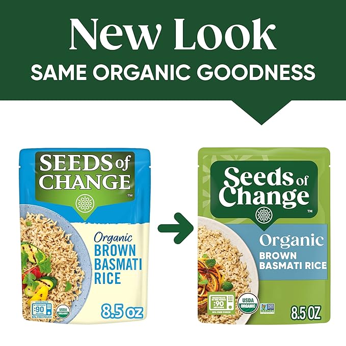 SEEDS OF CHANGE Certified Organic Brown Basmati Rice, Organic Food, 8.5 OZ Pouch (Pack of 6)