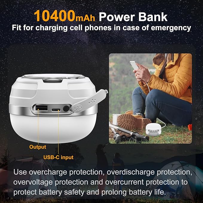 LED Camping Lantern Rechargeable 1400LM, Up to 420H Running Time Camping Tent RGB Light, 10400mAh