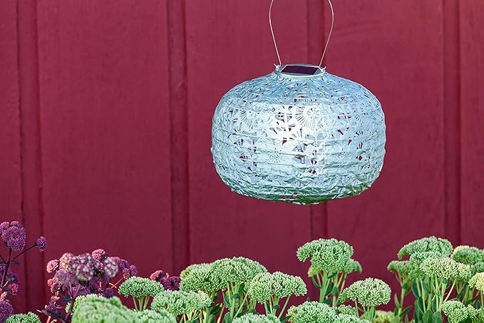 Allsop Soji Stella - Floral Punch - Square Sunflower - 11" Outdoor Solar Lantern - Sage