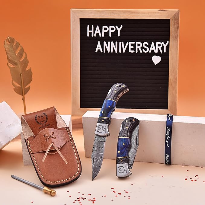 6.5' Personalized Engraved Damascus pocket knife for men Small folding knife for outdoor, camping