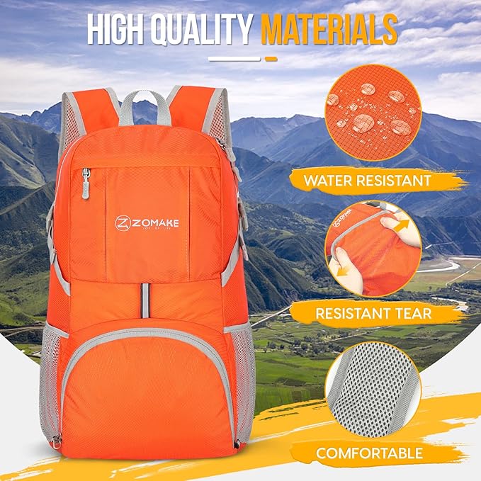 ZOMAKE Lightweight Packable Backpack 35L, Light Foldable Backpacks Water Resistant Collapsible