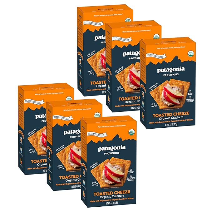 Patagonia Provisions Organic Toasted Cheeze Crackers (6 Pack) – 3g Plant Protein Per Serving – Made