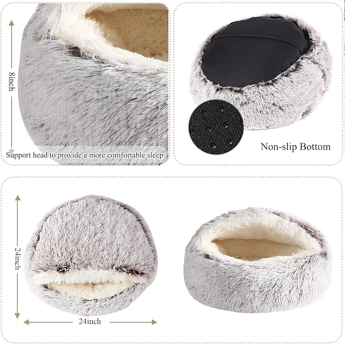Calming Dog Beds & Cat Cave Bed with Hooded Cover,Removable Washable Round Beds for Small Medium