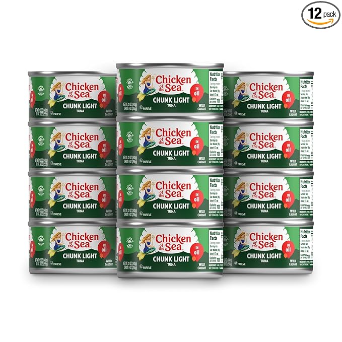 Chicken of the Sea Chunk Light Tuna in Oil, 12 oz. Cans (Pack of 12), Wild Caught Tuna