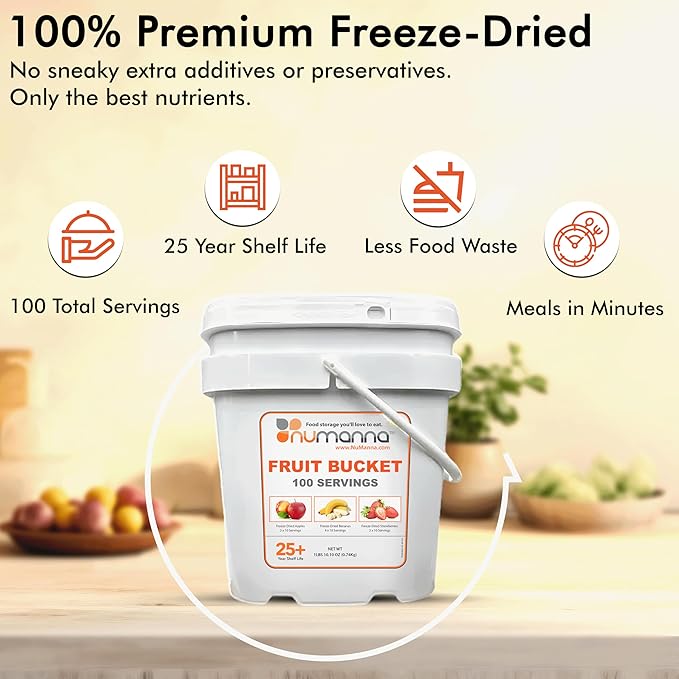 Numanna Freeze-Dried 6 Fruit Bucket ??600 Servings | Apples, Bananas, Strawberries | Healthy Snack