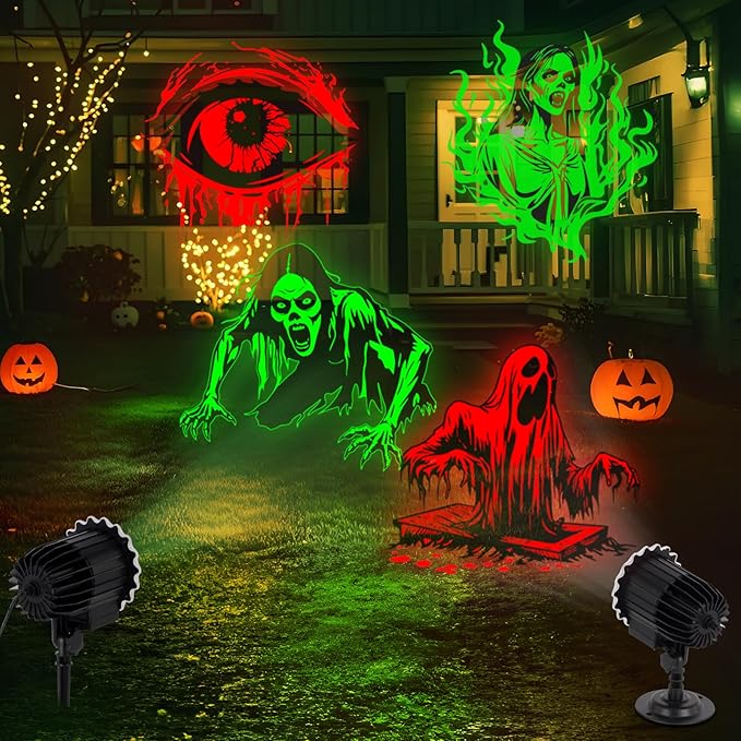 Halloween Projector Lights Outdoor - LED Rotating Skull & Ghost Projection Light, Waterproof