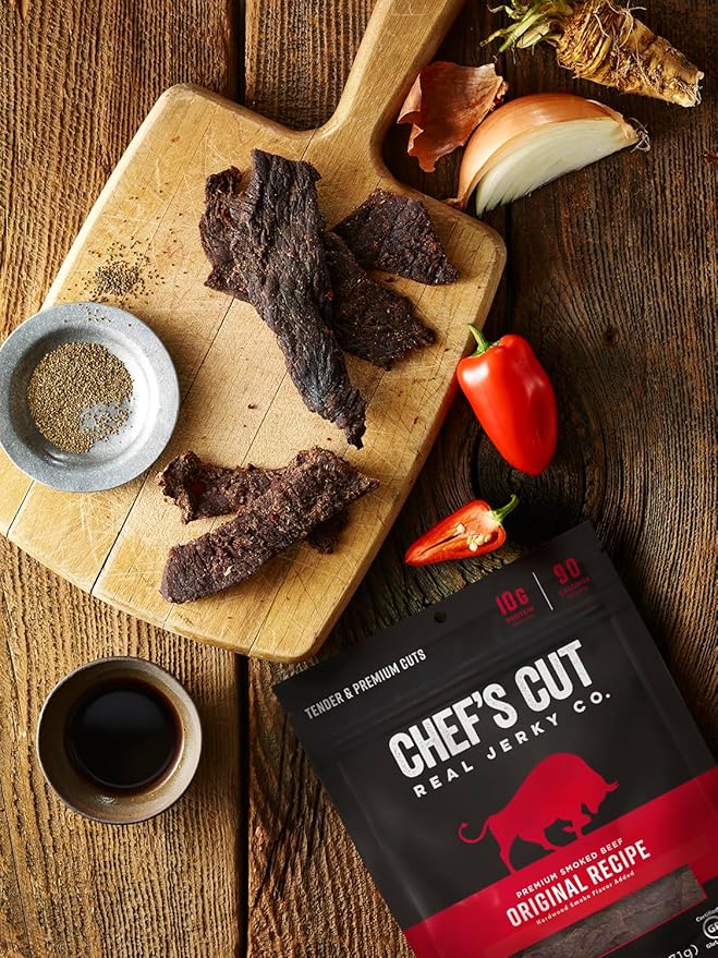 Chef's Cut Beef Jerky, Original, High Protein Meat Snack, 10g of Protein and 90 Calories, Gluten