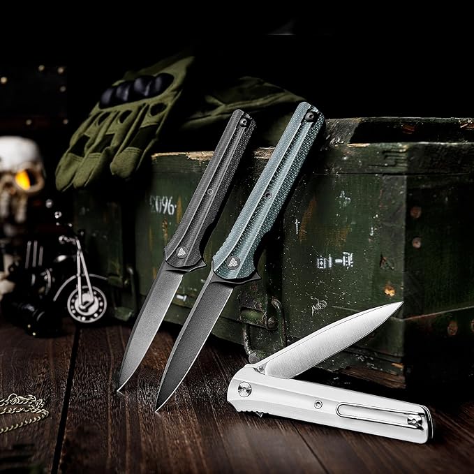 EDC Pocket Knife for Men,Folding Knives with Reversible Clip,Liner Lock 3.4'' Satin 14C28N Steel
