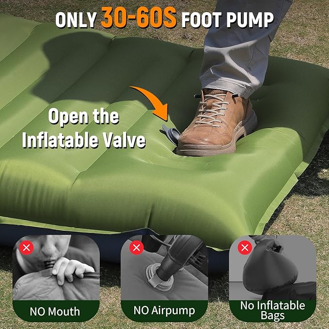 Camping Sleeping Pad, Thick 5 Inch Camping Mat with Pillow Built-in Foot Pump Ultralight Inflatable