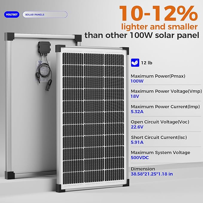 200W 12V Solar Panels, High Efficiency 9BB Cell Monocrystalline Solar Panel IP67 Waterproof