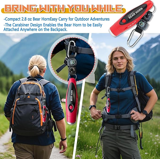 120dB Electronic Air Horn with Compass & Thermometer- Bear Horn to Scare Bears - Self Defense for