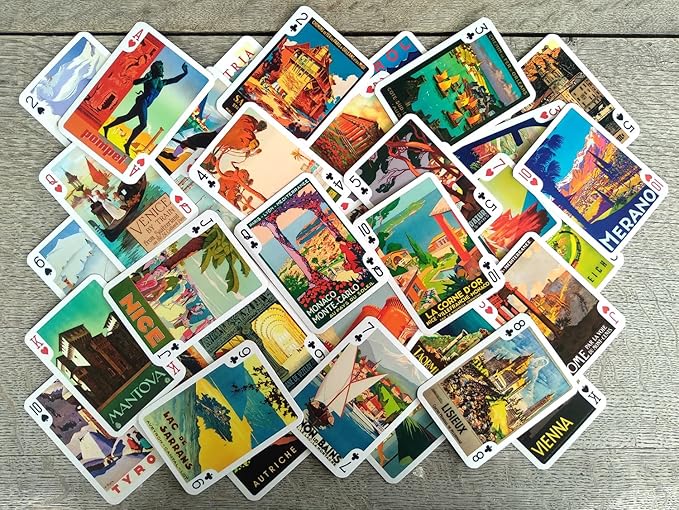 Europe Travel Playing Cards (Poker Deck 54 Cards All Different) Vintage European Travel Posters