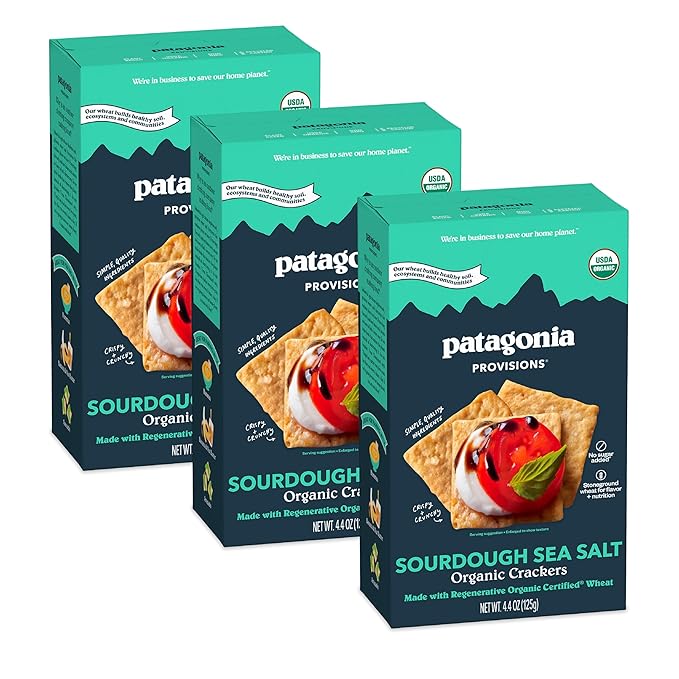 Patagonia Provisions Organic Sourdough Sea Salt Crackers (3 Pack) – 3g Plant Protein Per Serving
