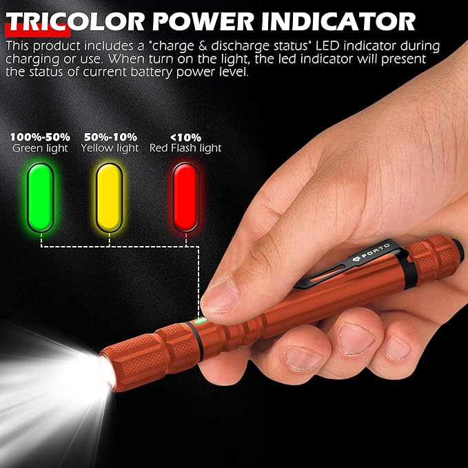 FORTO Rechargeable Pen Light Flashlight, 400 Lumens Small Pocket Flashlight with Clip, IP67