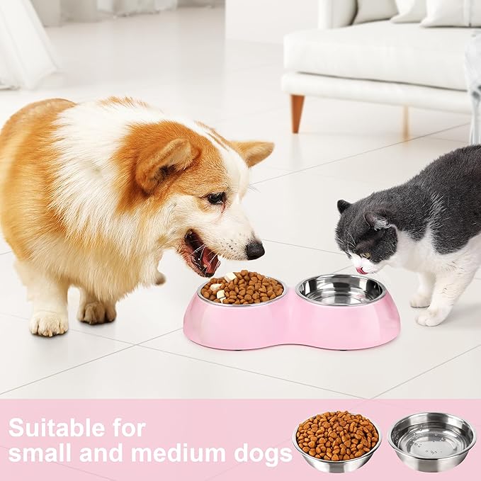 Stainless Steel Dog Bowls Set ??Dual Non-Slip Pet Dishes with 2 Small (4oz*2) Bowls & Durable Resin