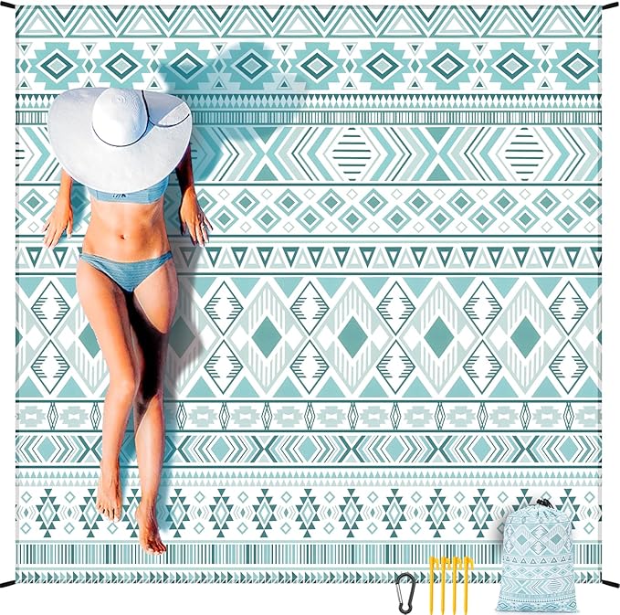 Beach Blanket Waterproof Sandproof Beach Mat 79" X 83"/10'x9'for 2-8 Adults Quick Drying Outdoor