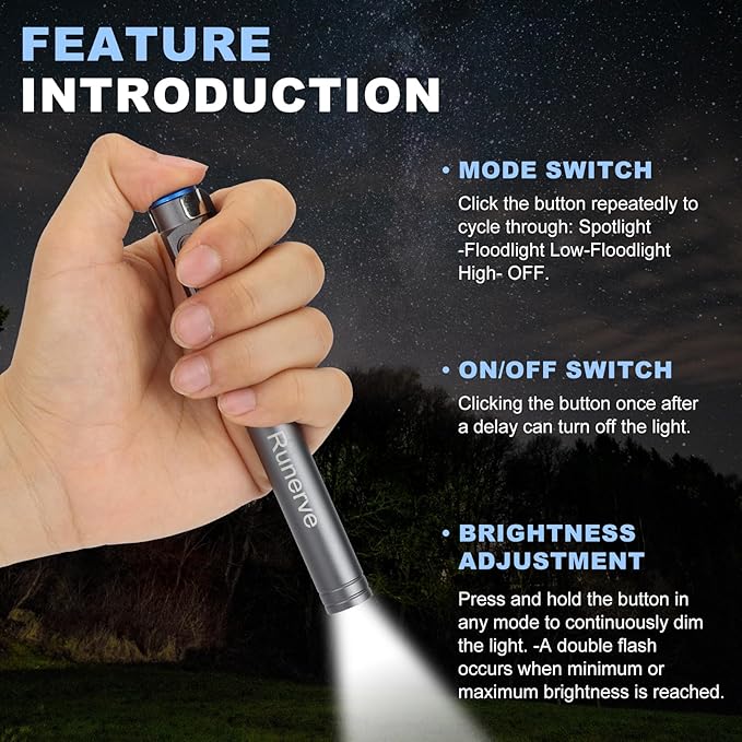 Rechargeable LED Pen Light with Magnetic Clip - Dimmable Inspection Pocket Flashlight, USB-C