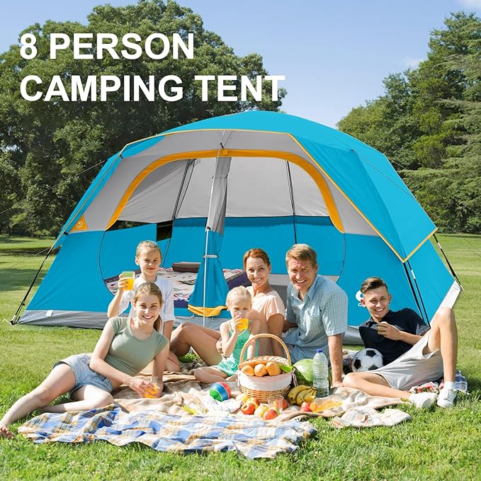 CAMPROS CP Tent 8 Person Camping Tents, Waterproof Windproof Family Tent with Top Rainfly, Large