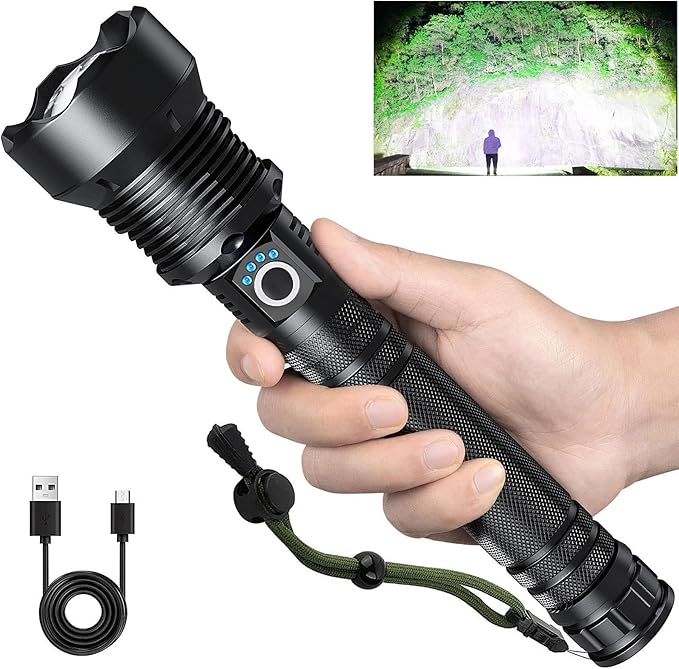 Rechargeable Flashlights 90,000 Lumens, Super Bright LED Flashlight High Lumens with USB Cable, 5