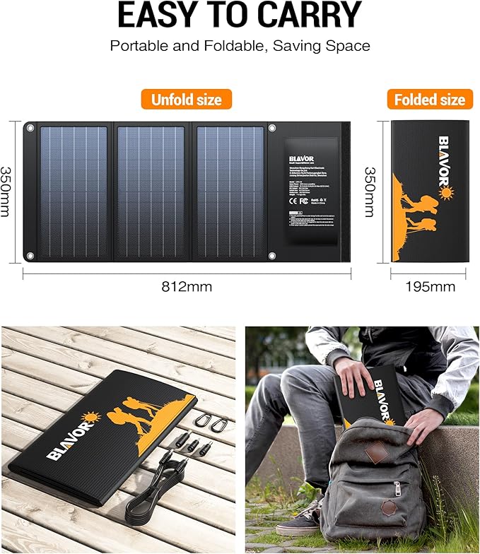 BLAVOR 30W Solar Charger USB-A QC3.0 24W USB-C DC 30W Outputs, Foldable Solar Panel for Camping