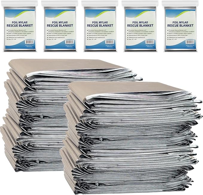NOVAMEDIC Emergency Foil Mylar Thermal Blankets - Pack of 200, 84"x52", Individually Wrapped