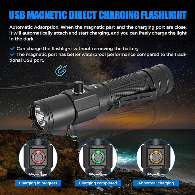 NT21 1200 Lumens Small Bright Rechargeable Flashlight with Power Display, IP67 Waterproof, 5 Light