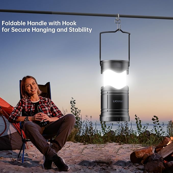 Lichamp 1-Pack Solar Camping Lantern, USB Rechargeable LED Lanterns Battery Powered Pop Up