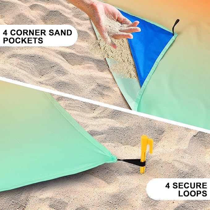 Beach Blanket Waterproof Sandproof Beach Mat 79" X 83"/10'x9'for 2-8 Adults Quick Drying Outdoor