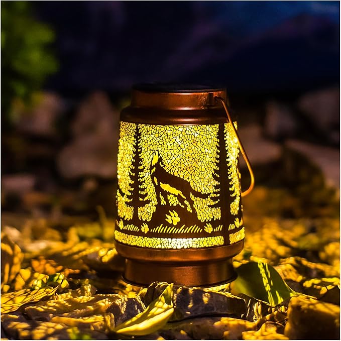2 Pack Wolf Solar Lanterns Outdoor Waterproof Hanging Lights for Garden Decor, Yard, Patio, Lawn