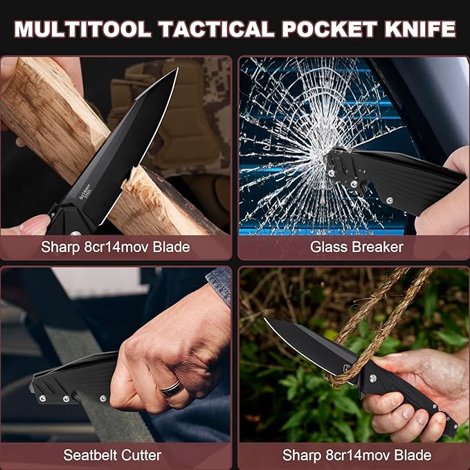 AUBEY Pocket Knife, 8Cr14Mov Steel Blade 3.54", 3-in-1 Folding Knife for Men, Tactical Multitool