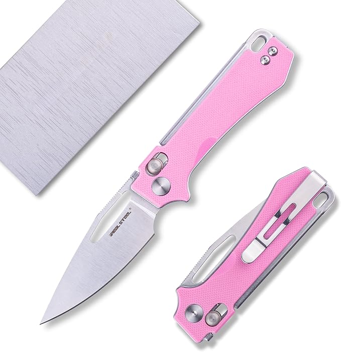 REALSTEEL VIS Pocket Knife, Folding Knife, Crossbar Lock, 2.72" Small 12C27 Steel Satin Plain