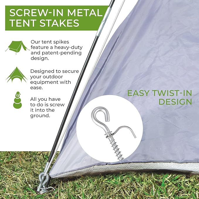 Haute Decor Prime Stakes, Heavy Duty 5 inch Twist-in Metal Yard Stakes - Tent Stakes, Ground