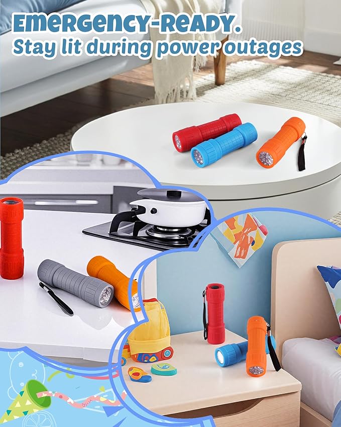 EverBrite 9-LED Flashlight 6-Pack Impact Handheld Torch Assorted Colors with Lanyard 3AAA Battery